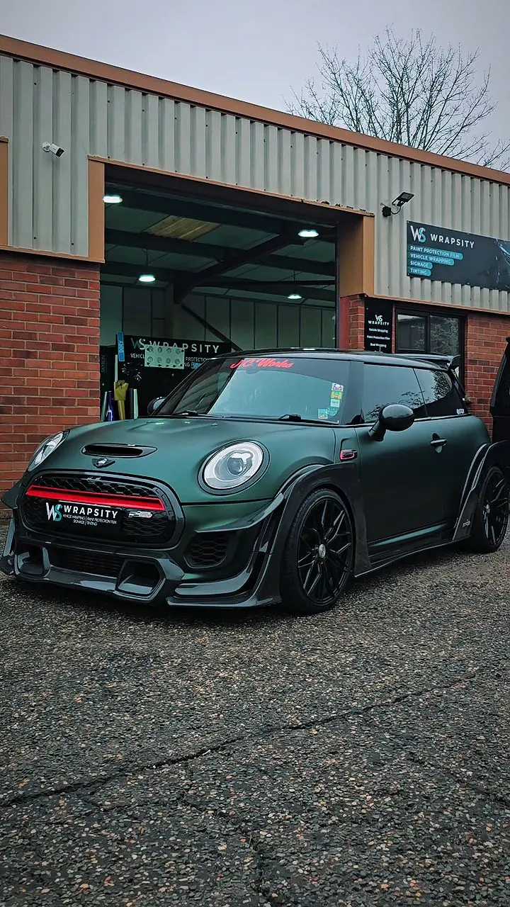 JCW Mini Cooper in matte green fresh from a detail